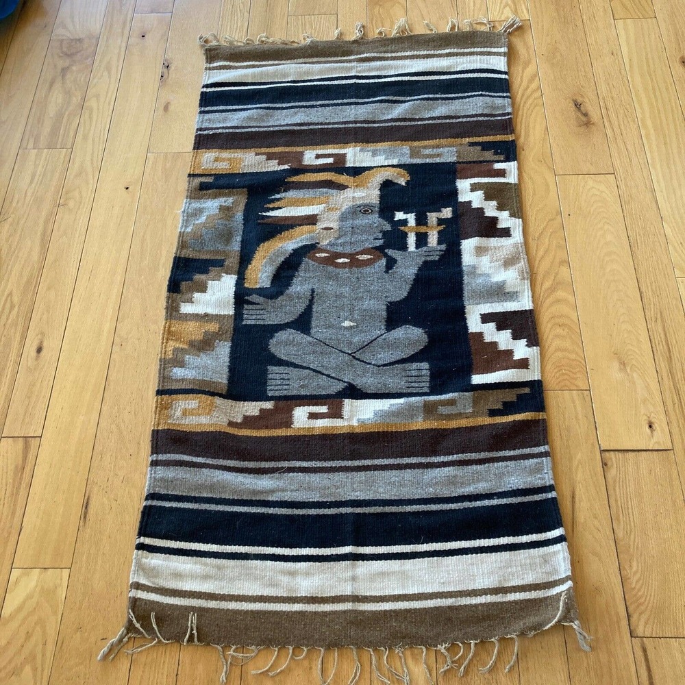 Indian Saddle Throw Blanket 28"x56" Wool Kachina Dancer Kokopelli Wall Hanging